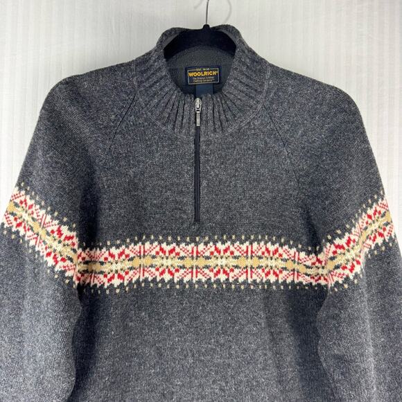 Woolrich Dark Charcoal 1/4 Zip Pullover Fair Isle Lambswool Sweater Size Large - Picture 5 of 7